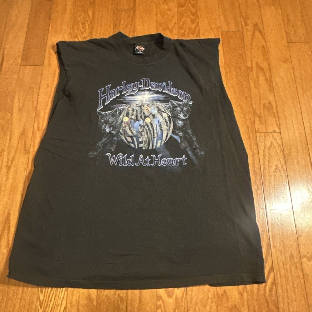 Vintage 90s Harley Davidson Wild At Heart Wolf Single Stitch Shirt Holoubek XXL